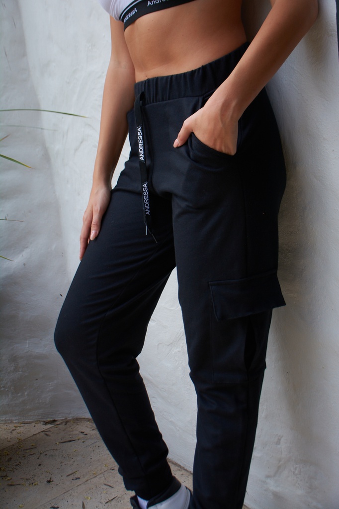 PANTALON TIRO ALTO DE RUSTICO Y LYCRA CON BOLSILLO