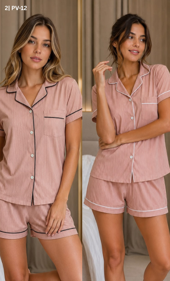 VER. PIJAMA ABOTONADO RAYADO Y VIVOS A TONO DE MODAL SUAVE