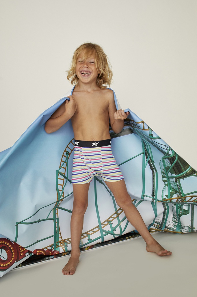 Bóxer niño algodón-lycra estampado "MIL RAYAS"