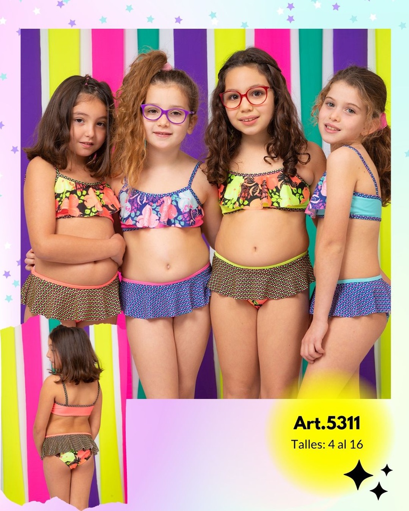 MALLA BIKINI NENA ESTAMPADO FLORES Y LUNARES