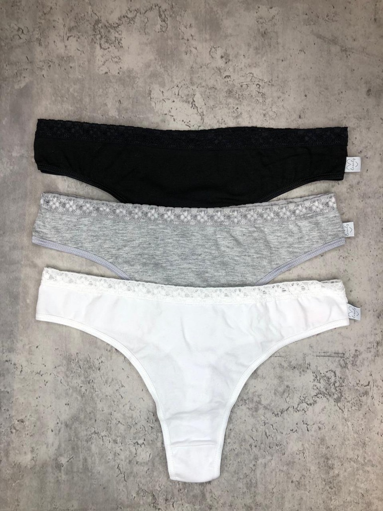 PACK X 3 COLALES ALGODON LISA CON PUNTILLA