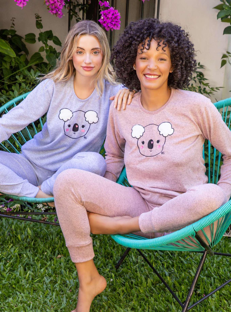 LIQUIDACION ! - INV. PIJAMA EN LANILLA CON BORDADO CENTRAL CON PELO &quot;KOALA&quot;
