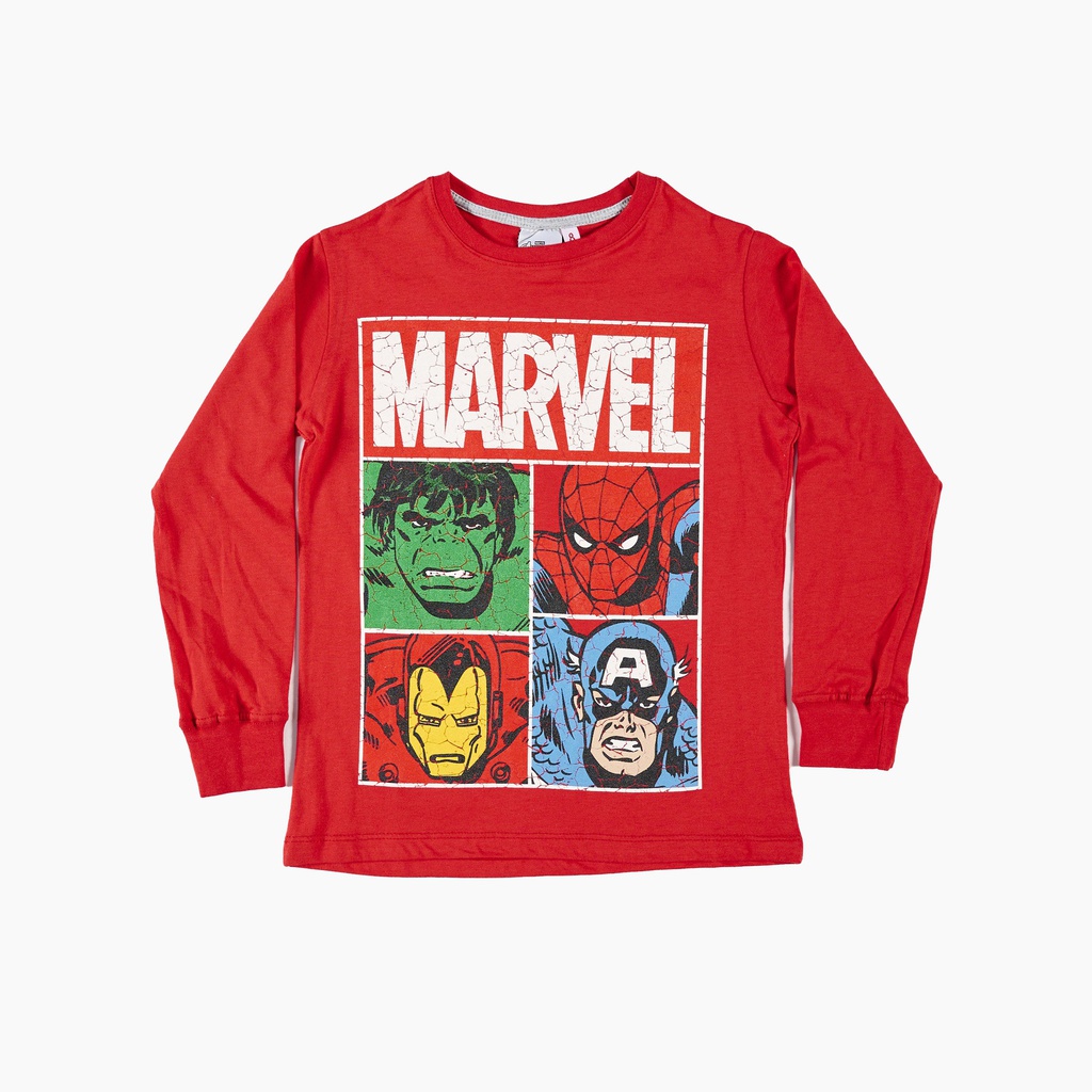 INV. REMERA DE JERSEY ML CONPUÑOS Y ESTAMPA CRAQUELADA "AVENGERS"