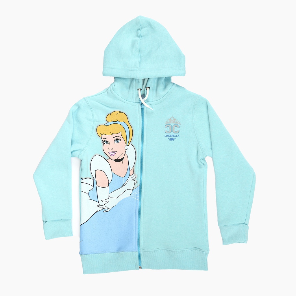 CAMPERA DE FRISA CON CAPUCHA FORRADA Y ESTAMPA CON GLITTER &quot;PRINCESAS&quot;