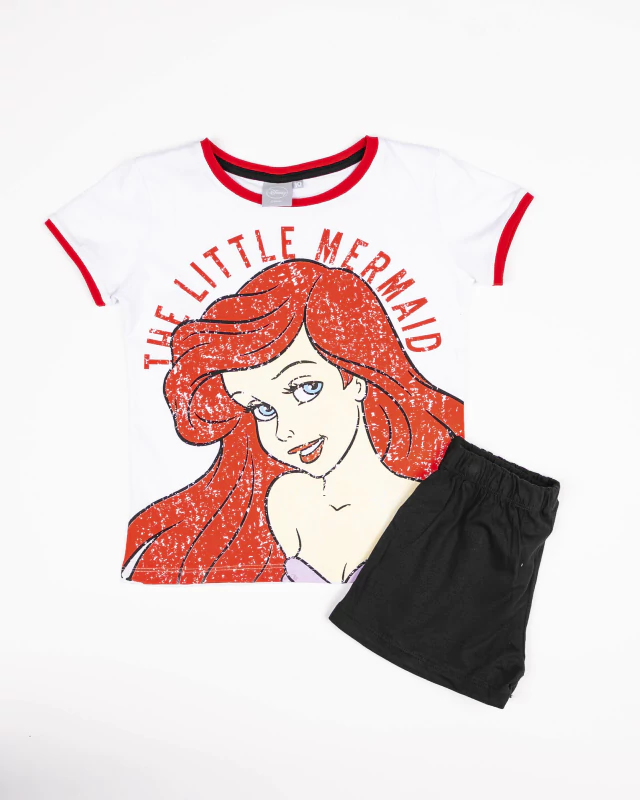VER. PIJAMA DE ALGODON MANGA CORTA REMERA ESTAMPA GASTADA "LA SIRENITA" Y SHORT LISO