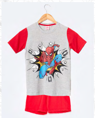 VER. PIJAMA REMERA ESTAMPADA Y SHORT LISO "SPIDERMAN"