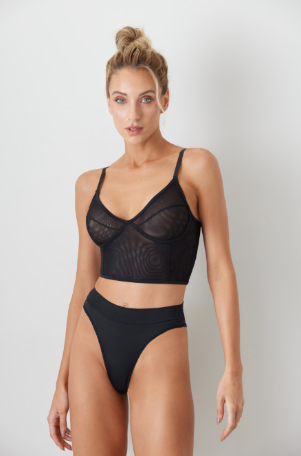 CONJUNTO CORSET SIN ARCO DE TUL Y LESS DE MICROFIBRA