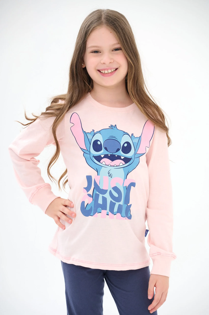  INV. PIJAMA DE ALGODÓN ESTAMPADO Y PANTALON LISO "STITCH"