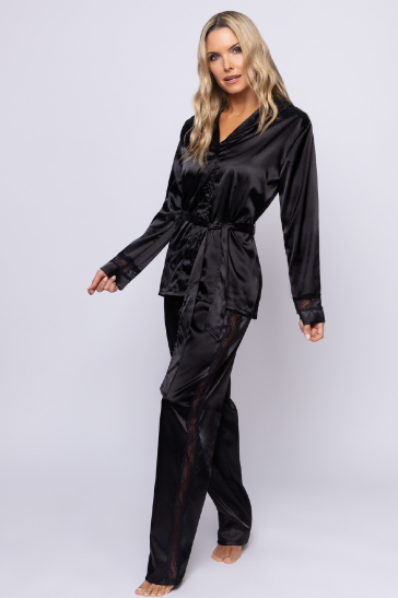 DESCUENTO 10% LIQUIDACION DE TEMPORADA!  INV. PIJAMA DAMA INVIERNO SATEN LISO CON CAMISA Y LAZO PARA ATAR PANTALON LARGO SO STYLISH