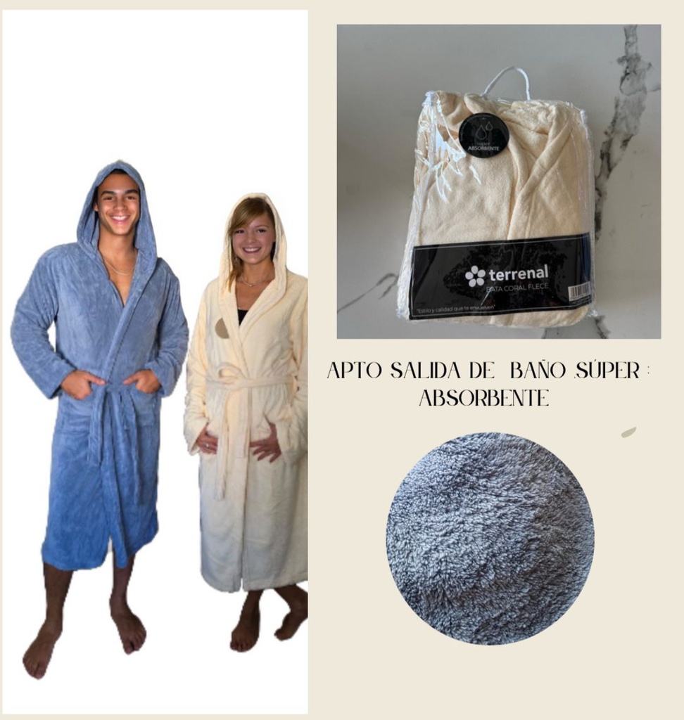 INV. BATA CORAL FLEECE CON CAPUCHA apta para salida de baño