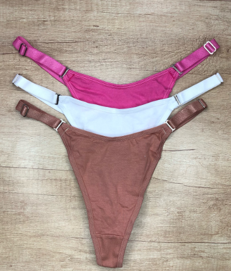 PACK X3 TANGA CAVADA LISA DE ALGODÓN