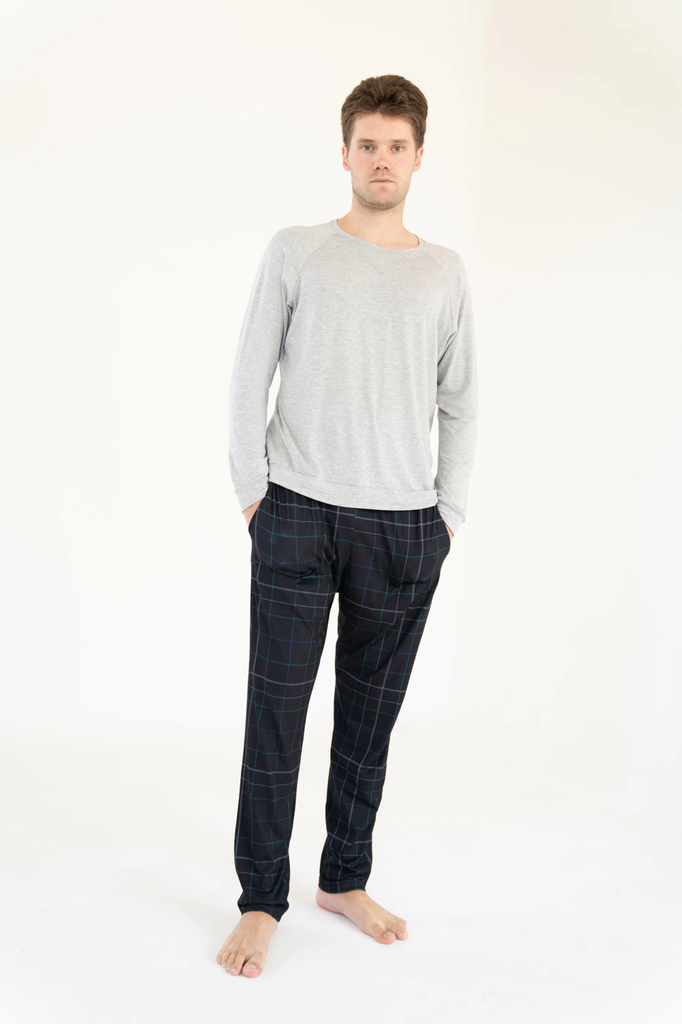 DESCUENTO 10% LIQUIDACION DE TEMPORADA!  INV. PIJAMA DE HOMBRE REMERA M/L LISA Y PANTALON ESTAMPADO CUADRILLE