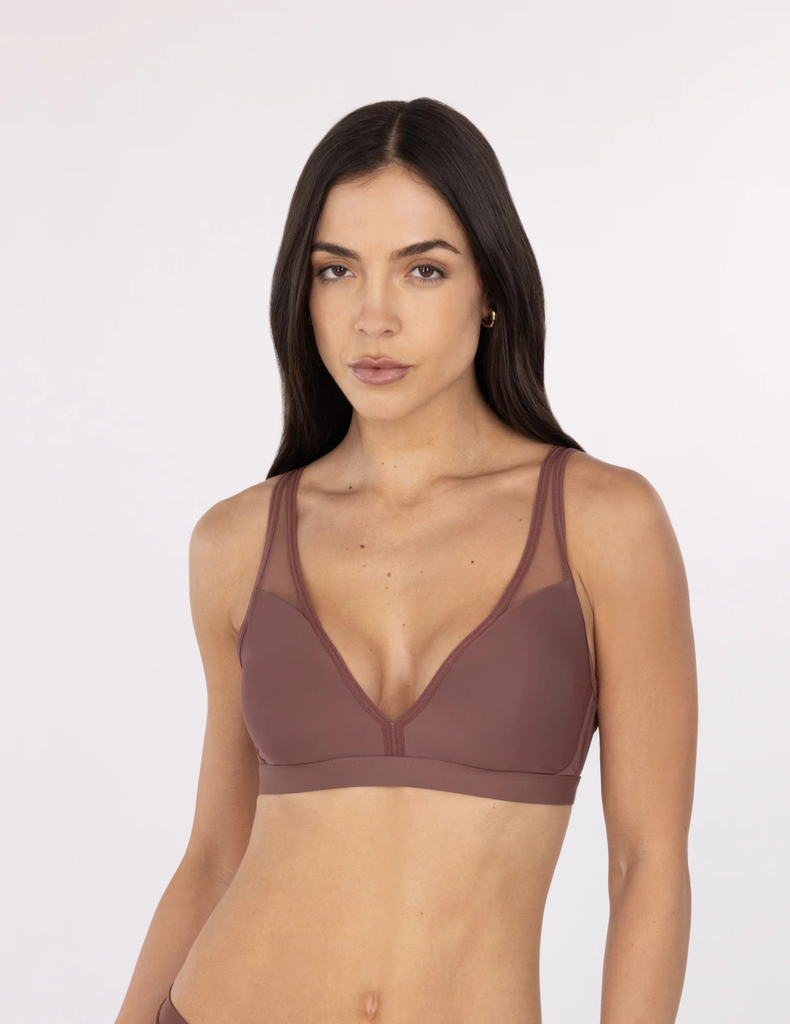 CORPIÑO HALTER DE MICROFIBRA Y TUL CON LYCRA
