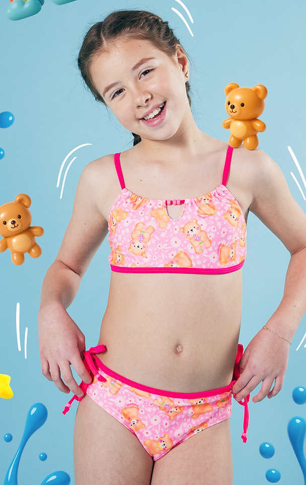 VER. BIKINI CON CANUTILLOS Y BOMBACHA CON TIRAS LATERALES ESTAMPADA