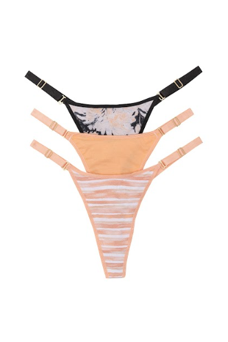 PACK X3 TANGA REGULABLE CAVADA DE ALGODÓN Y LYCRA ESTAMPADA "DURAZNO"