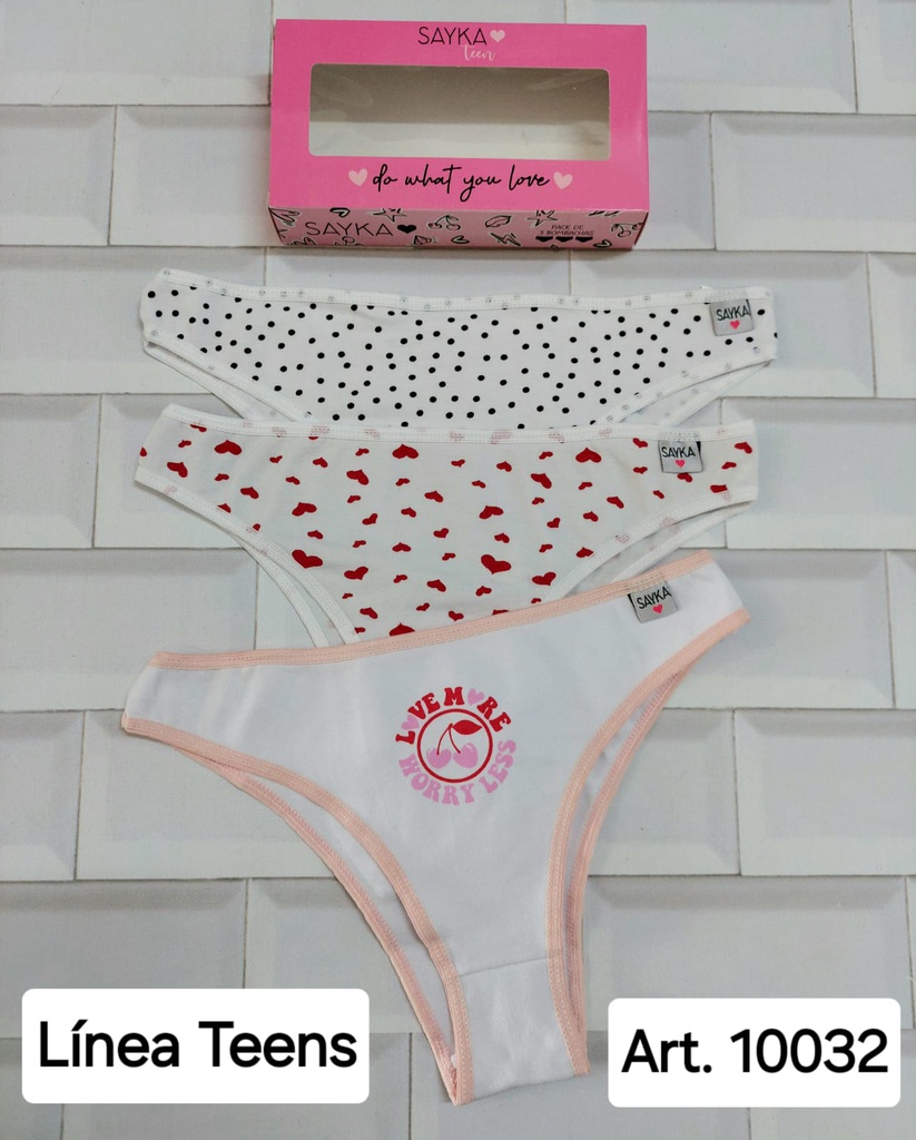 PACK X3 VEDETINA JUVENIL DE ALGODÓN Y LYCRA ESTAMPADA