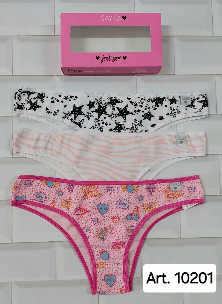 PACK X3 VEDETINA DE ALGODÓN Y LYCRA ESTAMPADA