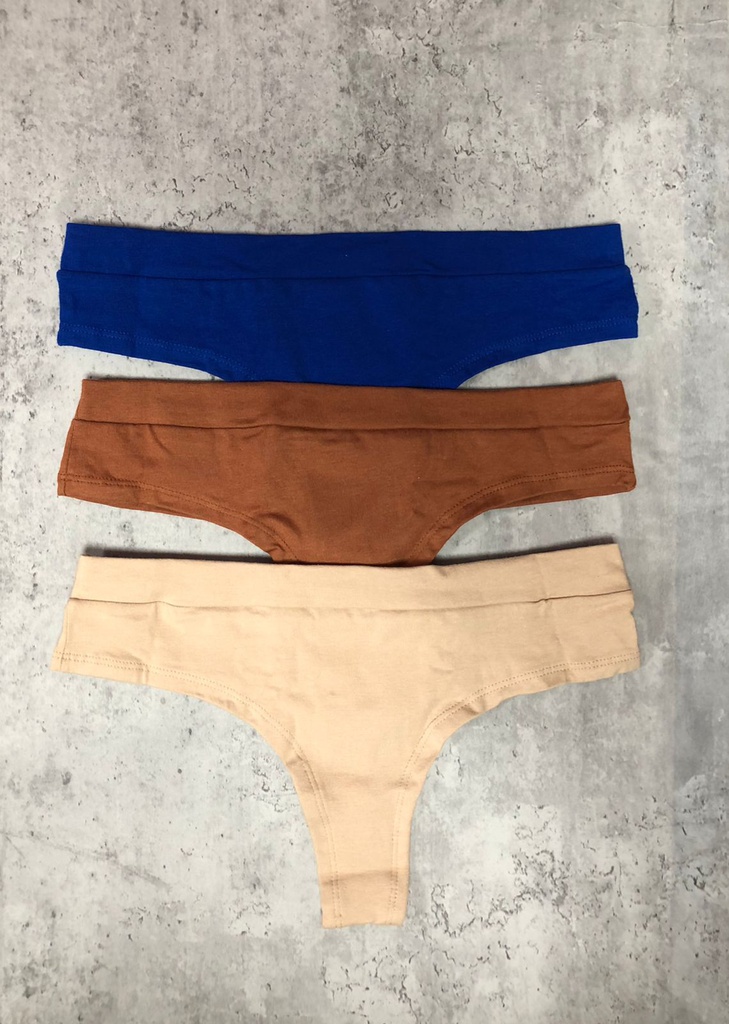 PACK X3 CULOTELESS DE ALGODÓN Y LYCRA CON CINTURA Y DOBLADILLO