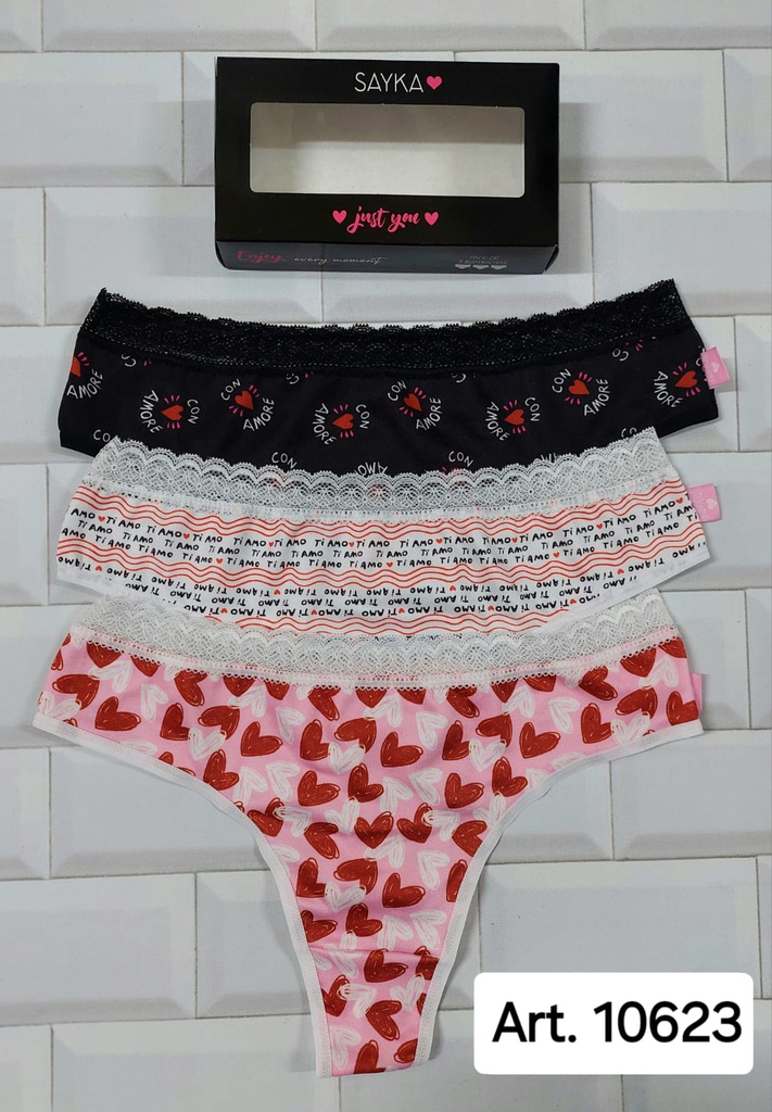 PACK X3 CULOTELESS MICROFIBRA ESTAMPADA CON PUNTILLA