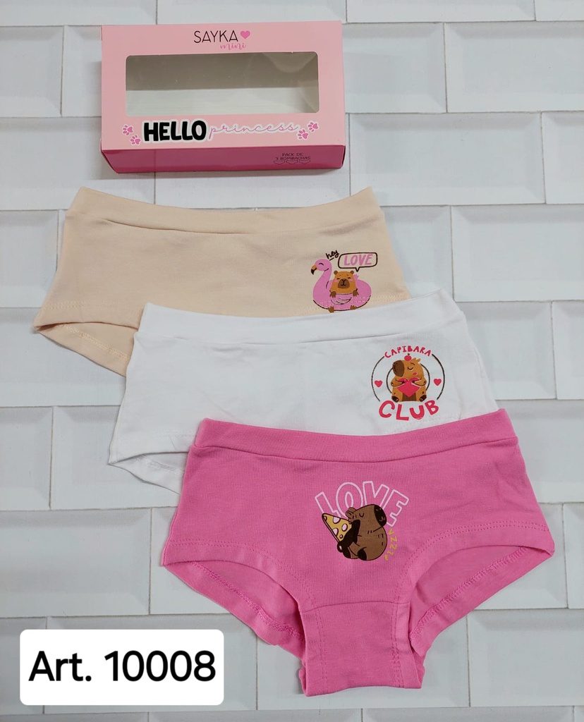 PACK X3 MINI CULOTTE DE NENA DE ALGODÓN Y LYCRA ESTAMPADO