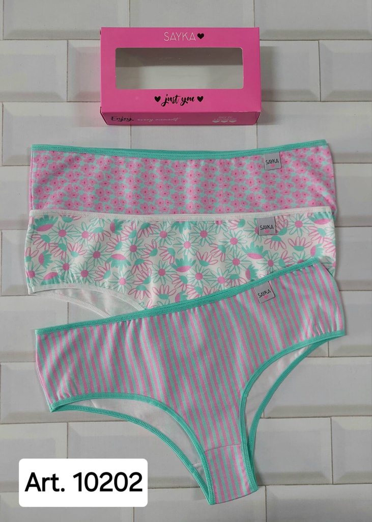 PACK X3 CULOTTE CLASICO DE ALGODÓN Y LYCRA ESTAMPADO