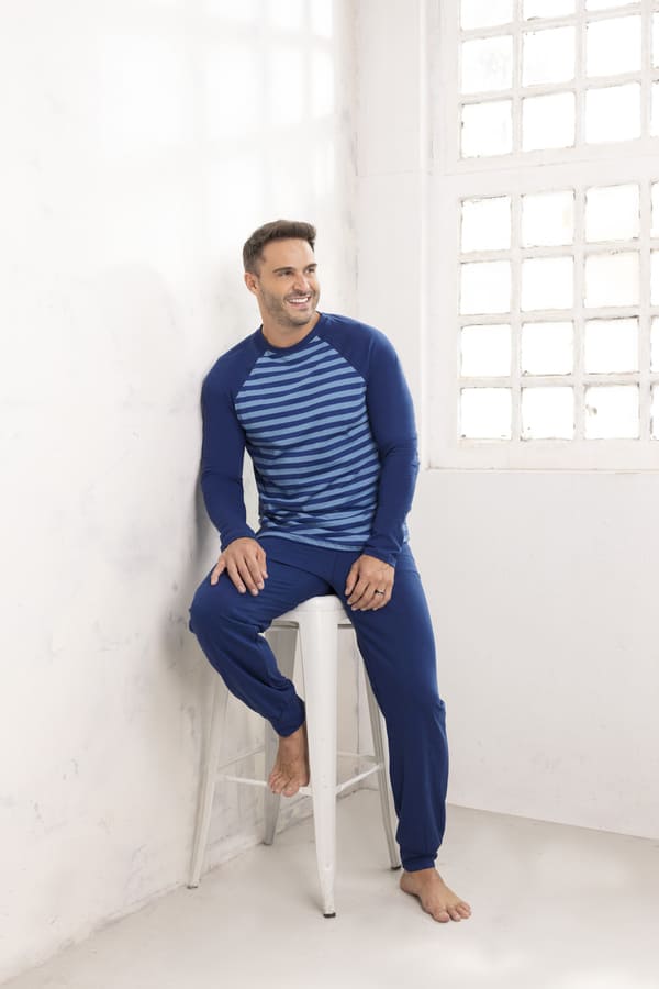 INV. PIJAMA HOMBRE MANGAS LARGAS RAYADO DE ALGODÓN