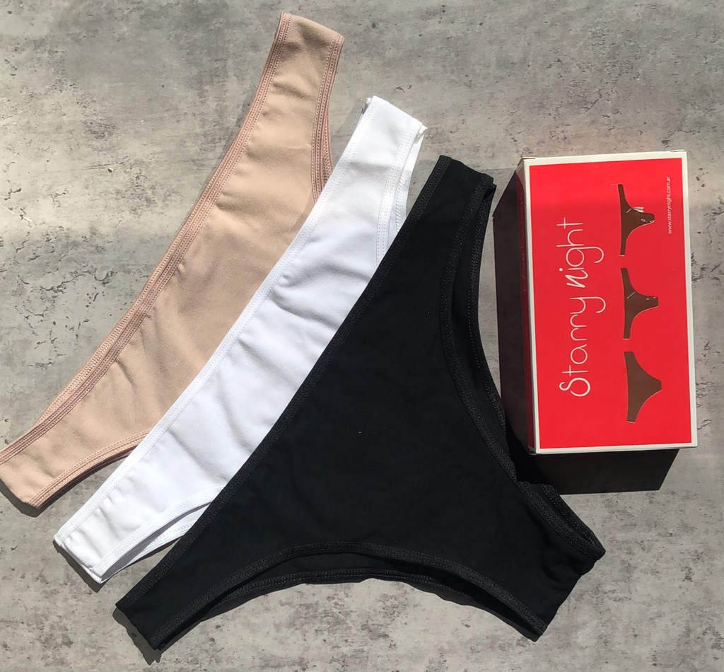PACK X3 VEDETINA DE ALGODÓN Y LYCRA LISAS