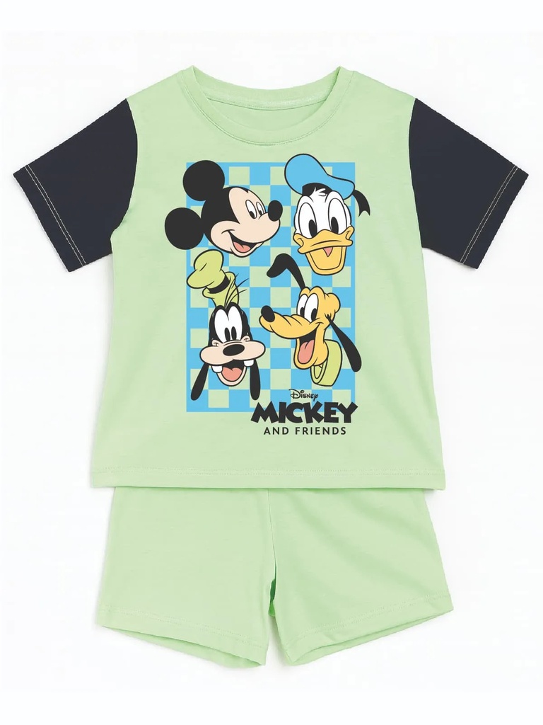 VER. PIJAMA REMERA Y SHORT DE ALGODÓN ESTAMPADO "MICKEY"