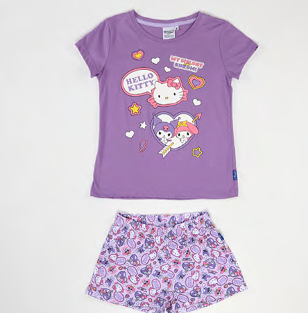 VER. PIJAMA DE ALGODÓN ESTAMPADO Y SHORT DE MODAL "KITTY"