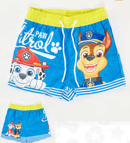 VER. PREMIUM SHORT DE BAÑO PREMIUM SUBLIMADO CON SUSPENSOR Y BOLSILLO "PAW PATROL"