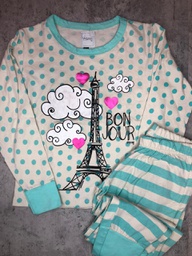 [MAR6006] LIQUIDACION ! - INV. PROMO PEQUEÑA MANCHA EN MANGA SIN CAMBIO ! REBAJADO! PIJAMA JERSEY ESTAMPADO "BON JOUR"   INVIERNO