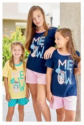 [MAR6030] VER. PIJAMA JERSEY ESTAMPADO "MEOW"  VERANO NENA
