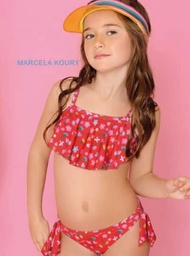 [MKM3421] MALLA BIKINI NENA CONJUNTO ESTAMPADO TOP CON VOLADO Y VEDETINA CON MOÑOS LATERALES "SUNNY DAYS"