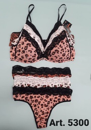 [LALU5300] OFERTON - Conjunto triangulo taza soft microfibra animal print con puntilla