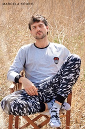 [MKP4207]  INV. PIJAMA CONJUNTO MANGA LARGA DE ALGODON COMBINADO CON PANTALON ESTAMPADO "RIDER"