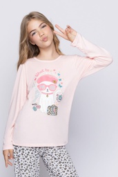 [SP11737]  INV. PIJAMA NENA DE ALGODON REMERA CON ESTAMPA LOCALIZADA Y PANTALON PRINT