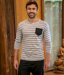 [BIANF25623/E] INV. PIJAMA HOMBRE PANTALON LISO Y CAMISETA RAYADA