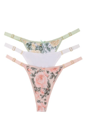 [FRA651] PACK X3 TANGA REGULABLE CAVADA DE MICROFIBRA &quot;ROSAS&quot;