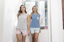 [LEN26700/E] VER. PIJAMA MUSCULOSA LISA Y SHORT ESTAMPADO &quot;PERRITOS&quot;