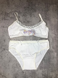 [KIE5640] CONJUNTO DE NENA DE TOP CON CULOTTE DE ALGODÓN LISO CON PUNTILLITA