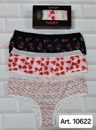 [SAY10622] PACK X3 CULOTTE CLASICO MICROFIBRA ESTAMPADA CON PUNTILLA