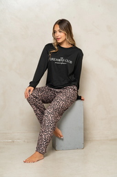 [TRE5602] INV. PIJAMA DAMA DE MODAL GAMUZADO CON PANTALON ESTAMPADO