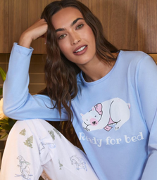 [LODP11000] DESCUENTO 10% LIQUIDACION DE TEMPORADA! INV. PIJAMA DE DAMA ESTAMPADO DE JERSEY "OSO"