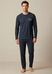 [MKP4310]  INV. PIJAMA HOMBRE MANGA LARGA RAYADO CON BORDADO