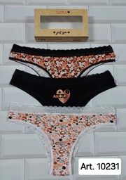 [SAY10231] PACK X3 VEDETINA DE ALGODÓN Y LYCRA ESTAMPADA CON PUNTILLA