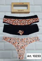 [SAY10233] PACK X3 CULOTELESS DE ALGODÓN Y LYCRA ESTAMPADA CON PUNTILLA