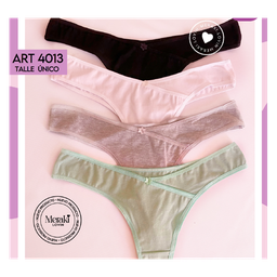 [MER4013] PACK X3 COLALES DE ALGODON Y LYCRA LISA CON DETALLE CRUZADO Y FLOR