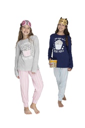[LEN26923] DESCUENTO 10% LIQUIDACION DE TEMPORADA! INV. PIJAMA NENA MANGA LARGA DE ALGODÓN ESTAMPADO "POPCORN"