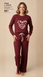 [VTG1042] DESCUENTO 10% LIQUIDACION DE TEMPORADA! INV. PIJAMA MANGA LARGA DE DAMA LISO CON ESTAMPA LOCALIZADA DE ALGODÓN