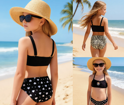[KIE4489] VER. MALLA BIKINI NENA TOP CON ESTAMPA LOCALIZADA Y BOMBACHA ESTAMPADA